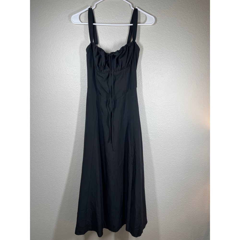 Marthea Black Lace Up Corset Style Midi Dress Women's Size M romance goth sexy